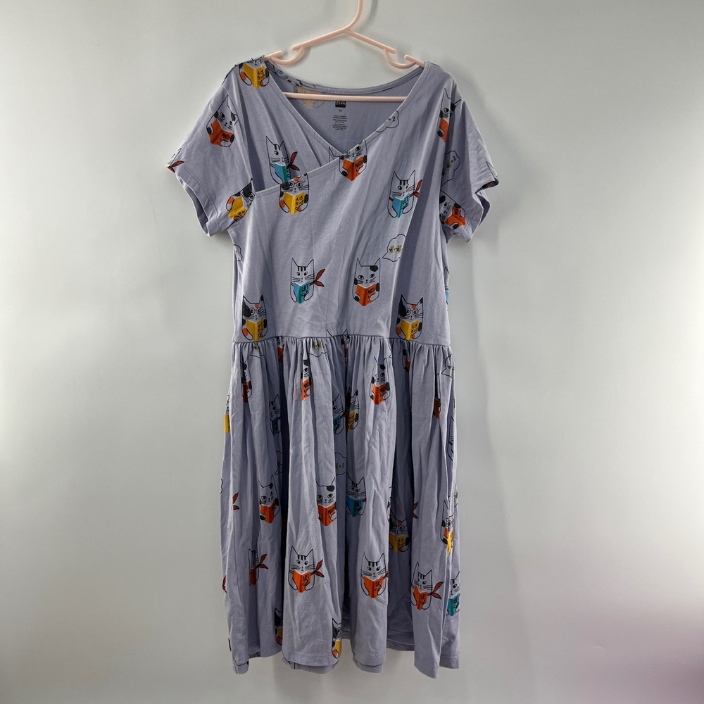 Tea Collection Dress Girls 12 Purple School Cat Cotton Whimsical Book Kids Youth